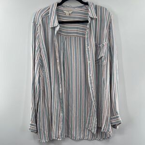 3for$20 Terra & Sky-Blue Red Stripes Button Down Blouse size 2X